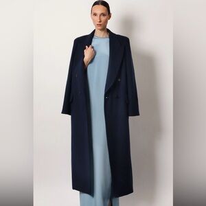 VTG Christian Dior Navy Blue Wool Double Breasted Monogram Long Coat Size 12